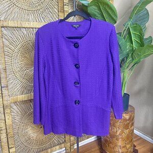Misook Womens Button Up Textured Classic Jacket Purple Size XL